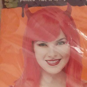 NEW Bright Red Shoulder Length Devil Lady Wig